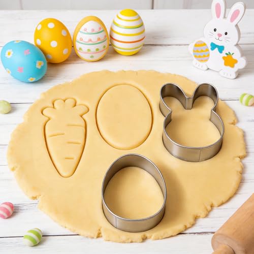 6Pcs Large Easter Cookie Cutters for Kids, 4'' Bunny Head, Egg, Chicken, Rabbit, Carrot, Butterfly Shapes, Metal Biscuit Molds for Easter Spring Holiday Themed Baking Supply #2