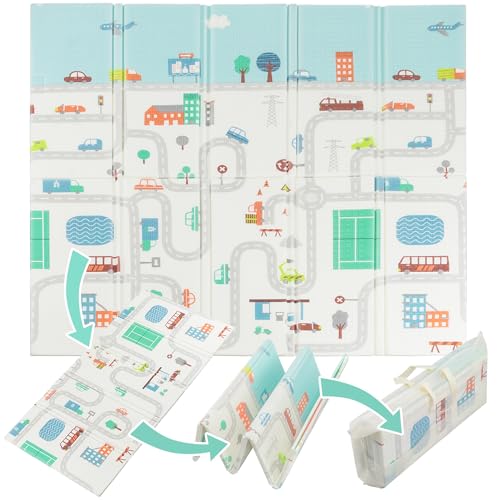 Almar Baby Tapete para bebé acolchoado dobrável 120 cm x 120 cm x 1 cm de espessura reversível tapete de atividades e gatinhar para bebés recém-nascidos e crianças espuma alta densidade carris o cão