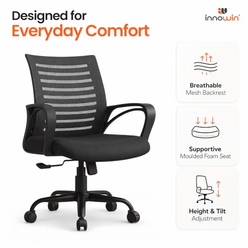 INNOWIN Mini Jazz Mesh Mid-Back Ergonomic Office Chair, Black - Image 5