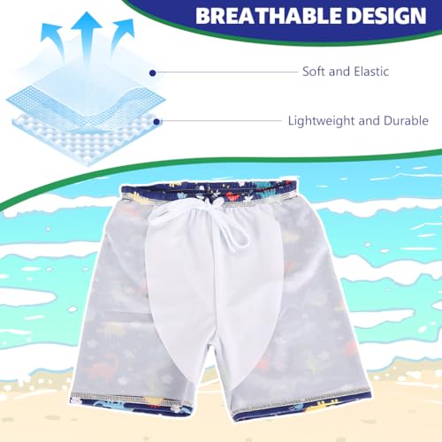 Image of PROBEROS Kids Swimming Suit Set of 3 for Boys, Cartoon Dinosaur Swim Top, Shorts and Swim Cap, Elastic Drawstring Shorts, Quick Dry Polyester Swimsuit for Swim Class, Beach, Pool