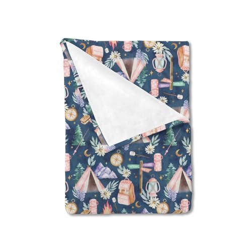 Image of HawSkgFub Pink Watercolor Camping Baby Blanket Girls Gift, Blue Lake Life Floral Hiking Fishing Flannel Fleece Nursery Bed Blankets, Soft Lightweight Newborn Infant Toddler Kid Crib Bedding 30 x 40