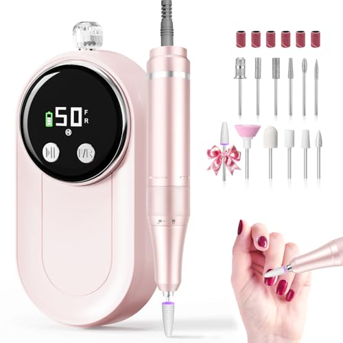 FLORAVIC High Speed Nail Drill for Acrylic Removal, 50,000 RPM Pro E-File with LCD, Bits Kit & Anti Slip Pad, MG101L Quick Gel Removal, Precise Shaping, Portable for Nail Art Practice & Salon Use