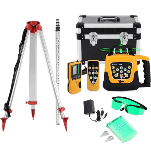 Rotary Laser Level Kit with Receiver, Detector Holder & Tripod - Precision Construction Leveling Tool for Builders, Contractors & DIY Projects