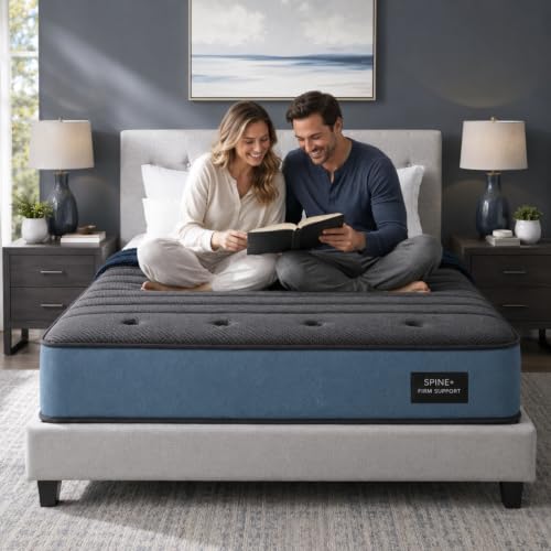 Orth0Posturegenic Extra Firm King Size Mattress 14 Inch, Cooling Hybrid Mattress with Back & Lumbar Support, Pressure Relief for Back Pain, Fiberglass-Free, 365-Night Trial, for Heavy People