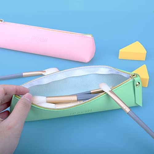 TOPBELIEF Slim Leather Pencil Case, 2 Pcs Special Pencil Case Small, Fountain Pen Case, Personalised Portable Pink Green Big Capacity Study Pencil Case for Secondary School Girls Boys