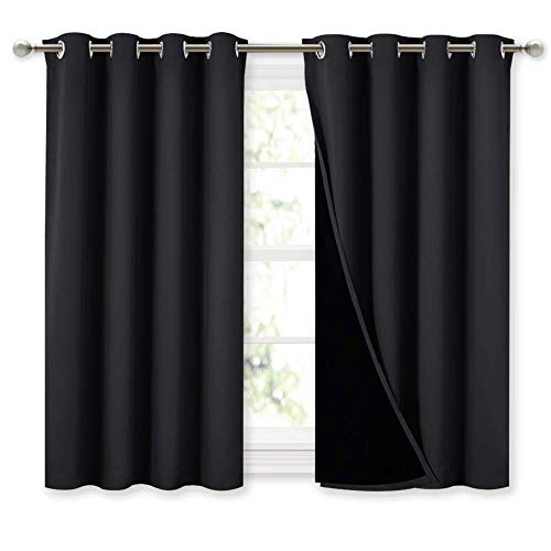 Image of NICETOWN 100% Blackout Curtains 45 inches Length, 2 Thick Layers Completely Blackout Window Treatment Thermal Insulated Lined Drapes for Basement Window (Black, 1 Pair, 52 inches Width Each Panel)