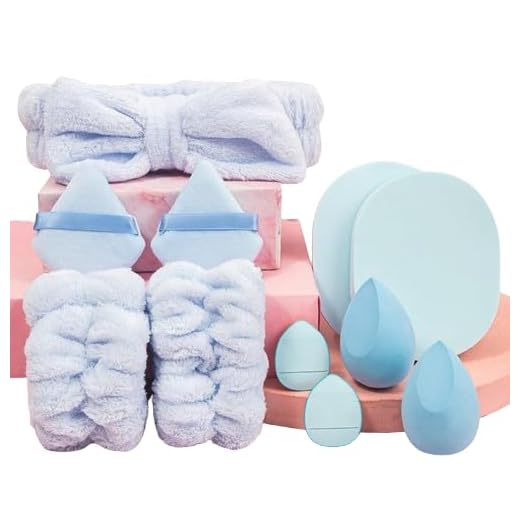 Kit skincare Face Makeup Tool com 11Pcs Kit de Maquiagem com Esponjas, CleanerTool, Headband, Beauty Tool (Azul)