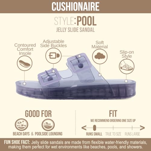 Image of CUSHIONAIRE Pool Slides for Women Water Resistant Double Buckle Adjustable Slip-On Womens Sandals for Beach Shower Casual Wear