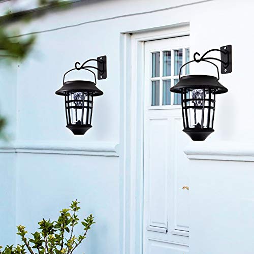 LeiDrail Solar Wall Lantern Lights Outdoor Hanging Lanterns Super Bright Warm White LED Wall Sconce Glass Landscape Lighting Decorative Waterproof with Hanging Hook - 2 Pack