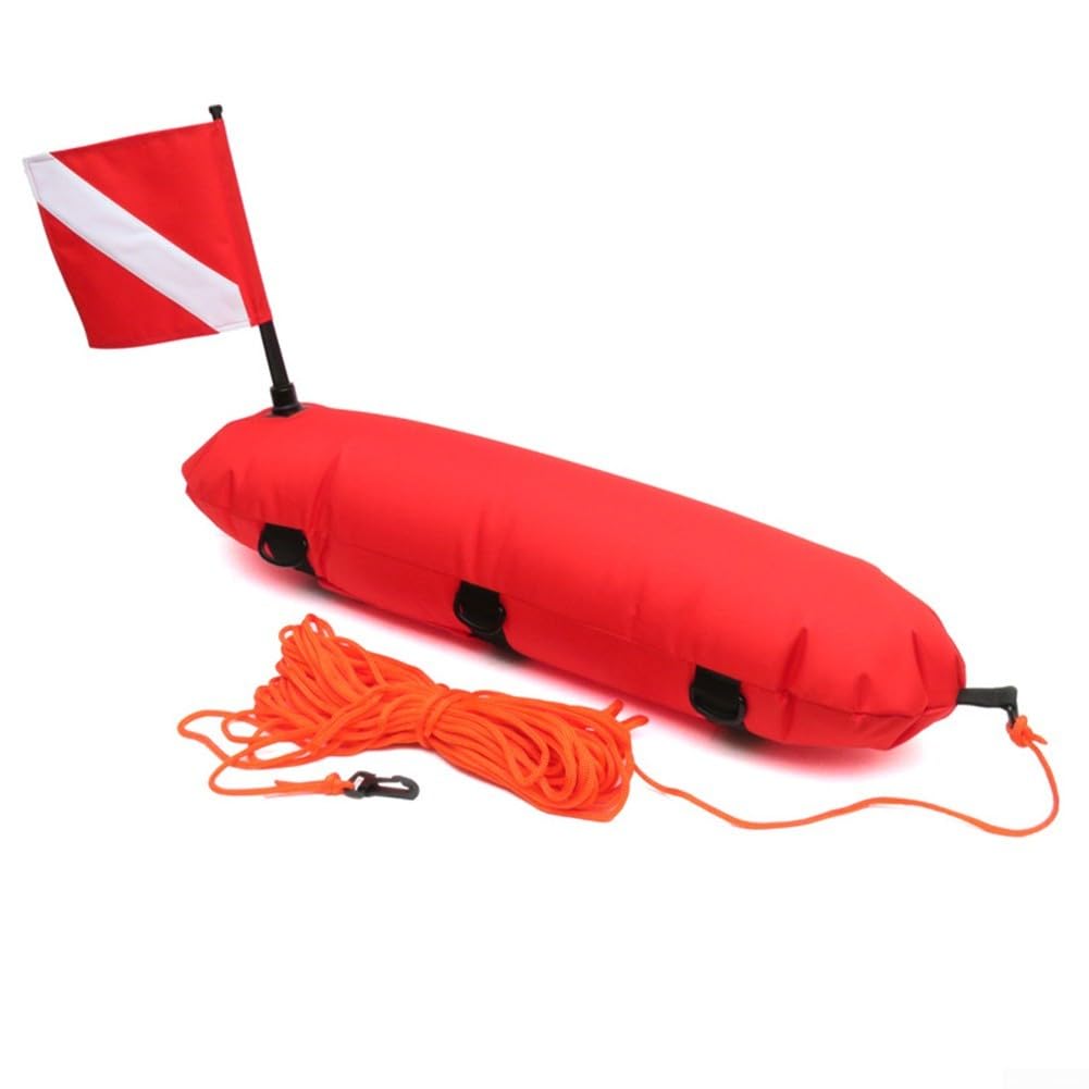 Boya de seguridad subacuática con diseño de bandera e inflado para pesca submarina, esnórquel, buceo, playa, buceo (rojo)