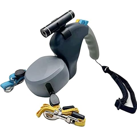 Morn Light Dual Retractable Dog Leash for Walking 2 S to M Dogs less than 50 lbs, Removable LED Flashlight, Two Button Stop and Release, 360 Degree Anti-tangle 3M Reflective Double Dog Leash(Grey) Cover