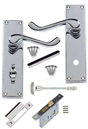 Discount Hardware UK Victorian Scroll Polished Chrome Bathroom Door Handles + 64mm Bathroom Lock Set-Sold