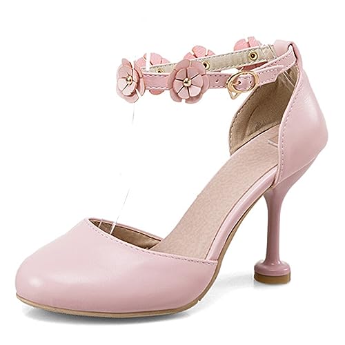 Chaussures mariage rose en bout rond fermé et talon aiguille bas orné d'un noeud