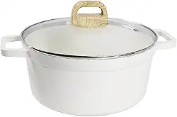 Panela antiaderente para sopa, sem revestimento, com rápida condução de calor, adequada para fogões a gás e fogões de indução. (Branco)