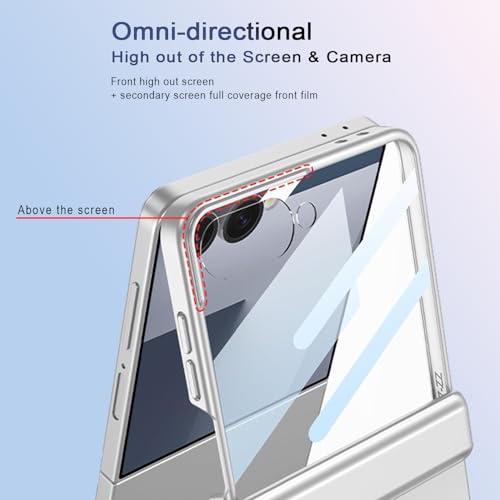 Image of for Samsung Galaxy Z Flip 7 Case with 360 Bracket Ring Holder Magnetic Hinge Protection & Built-in Front Screen Protector, Slim Texture Shockproof Case.(Sliver)