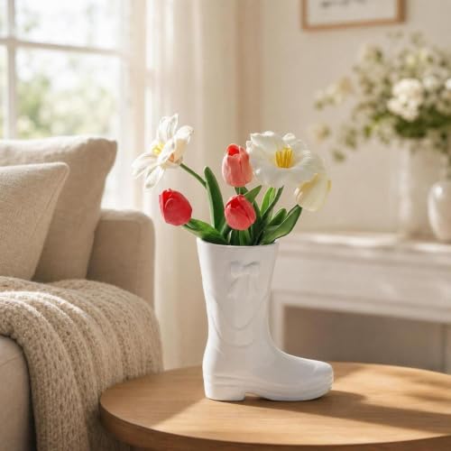 Vase a fleurs en forme botte ceramique blanche haute qualite