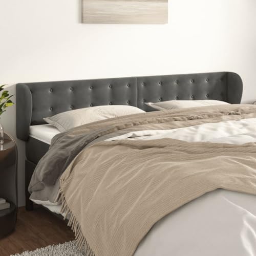 Yunovire Cabecero con orejas gris oscuro, 163 x 23 x 78/88 cm, tela de terciopelo, altura ajustable, acolchado suave, patas de madera robustas, para dormitorio, marco de cama Accesorios