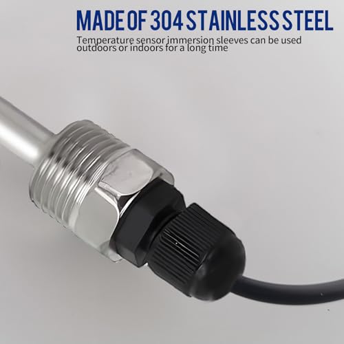 2 Stück Tauchhülse G 1/2 Zoll 300mm, 304 Edelstahl Thermowell Gewinde Tauchhülsen für Temperatursensor 8 x 300mm, Tauchschutzrohre für Thermoelemente