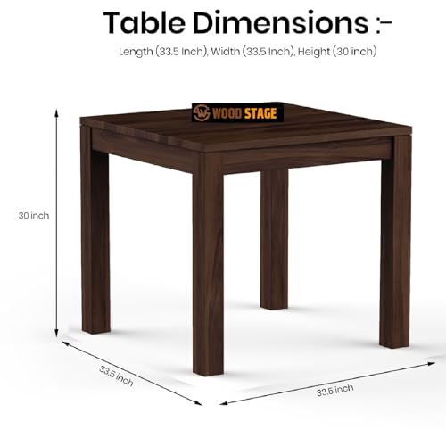 Image of WOODSTAGE Solid Sheesham Wood 4 Seater Dining Table with 4 Cushion Chairs - Ideal for Dining Room, Living Room, Hall, Home - Wooden Furniture Dinner Table Set (Walnut Finish)