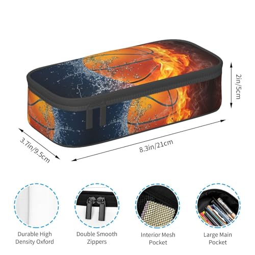 Image of Cool Basketball Ball Pencil Case Big Capacity Storage Pencil Pouch Stationery Bags With Zipper Portable Pen Holder Box Organizer For Boys Girls Teens Student College School Office Supplies