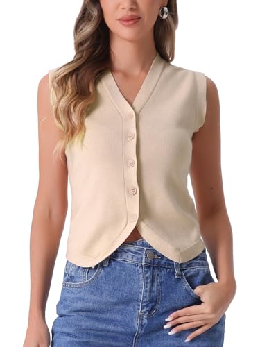 Image of Allegra K Vest Tops for Women Sleeveless Sweater V Neck Cropped Button Up Business Casual Knit Tank Tops