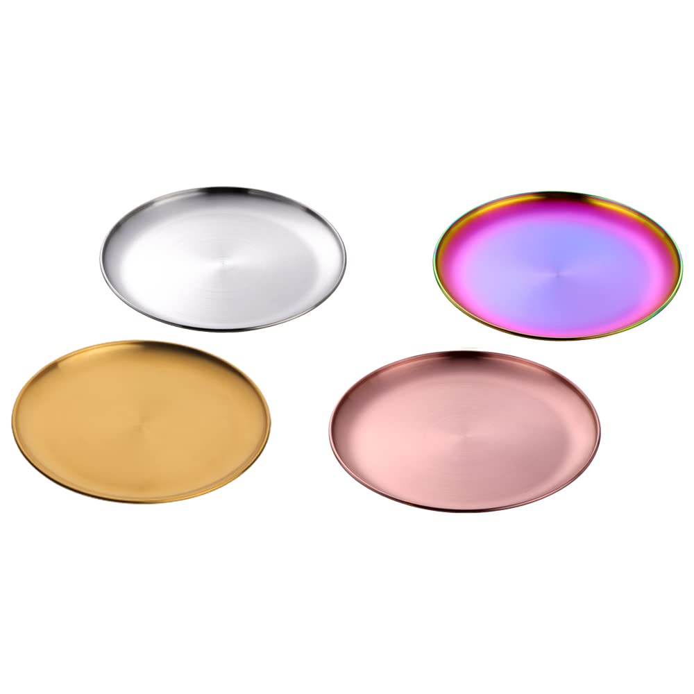 Ensemble de 4 Assiette à dîner, Acier Inoxydable Titane plaqué Assiettes à dessert, Assiette de Service Ronde / Assiette Menu / Accessoires de Table en Couleurs de 29.7 cm, Lavable au Lave-Vaisselle