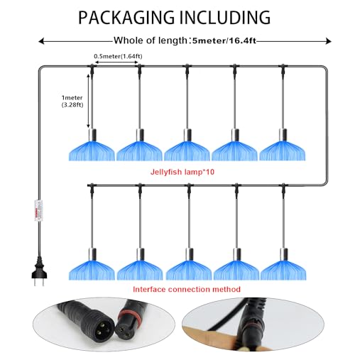 Image of AZIMOM 10PCS Fiber Optic Jellyfish Lamp 16.4ft DC12V RGB Colorful Waterproof Connectable Jellyfish Fairy String Hanging Light for Ceiling Garden Trees Christmas Party Wedding Lighting Decor