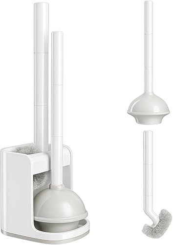 Combo de émbolo de inodoro y cepillo para limpieza de baño, blanco, 1 juego