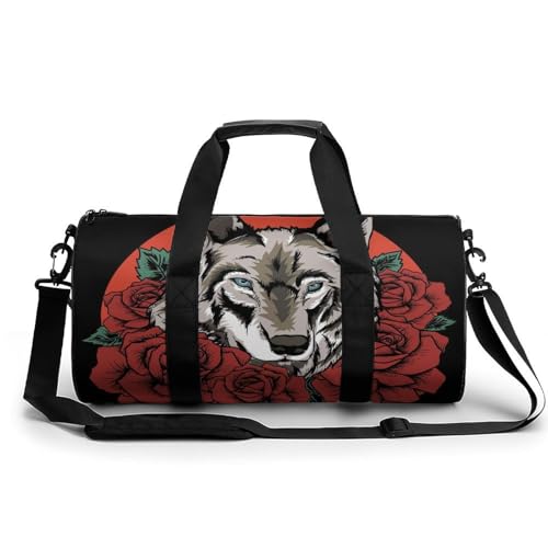 Sac de sport gym Rose et Loup sac de voyage week-end duffel bag étanche pour camping 45x23x23cm