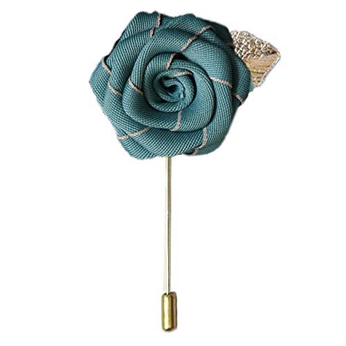Flairs New York Gentleman's Essentials Premium Handmade Flower Lapel Pin Boutonniere (Pack of 1 Pin, [Fabric] Mint Green/Gold Leaf)