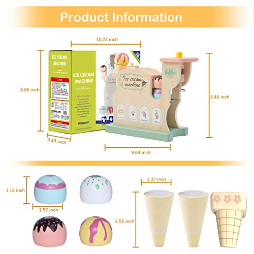 Smartwo Wooden Ice Cream Maker Toy For Toddler Girl’s Pretend Play, Playset For Kid’s Kitchen, Cart, Shop, Or Food Truck, Train Fine Motor And Concentration, Birthday Gift For 3 4 5 6 Years Old Child #TOP5