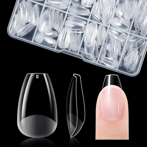 Gelike ec Capsule Americaine Ongle Gel, PMMA Faux Ongles Court Ballerine 120 Pièces 12 Tailles Couverture Complète, Capsule Pose Americaine Ongle Transparente