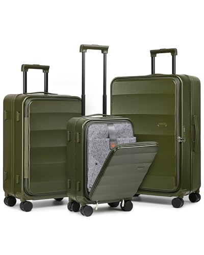 Image of Joyway Luggage Set 3 Piece Top Opening Suitcase Set with Spinner Wheel and TSA Lock, PC Hard Shell Carry on Luggage with Front Pocket for Woman Men (Green)