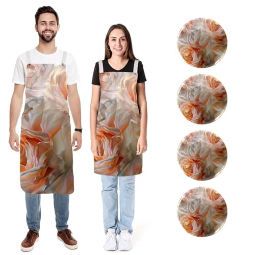 Tabliers de cuisine avec badge rond et motif rose tendre résistant à l'eau