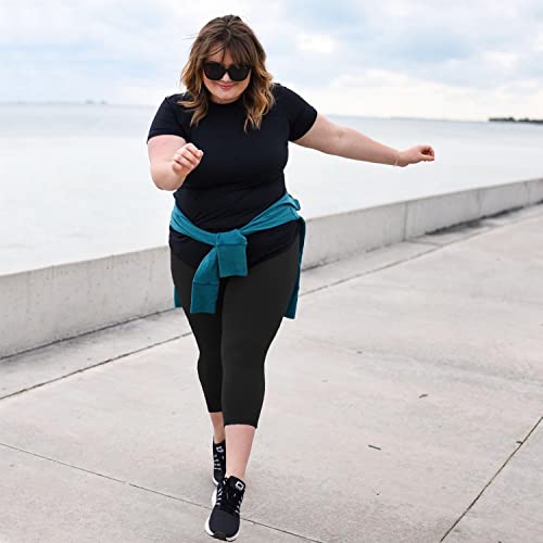 morefeel capri plus size leggings for women with pockets-stretchy xl-4xl tummy control high waist workout black yoga pants