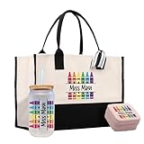 VANESSA ROSELLA Personalized Teacher Tote Bag – Custom Cotton Canvas Teacher Gift with Name, Teacher Appreciation Gift for Women - Can Glass, Jewelry Box Set Option