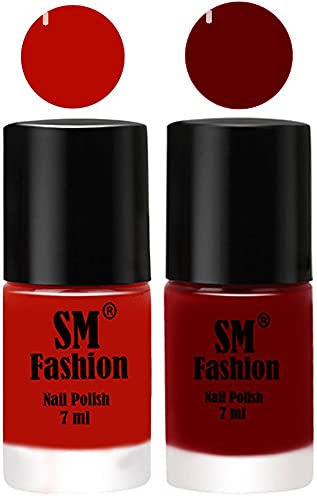 Image of Long Lasting Nail Polish | Nail Paint Combo 7 ml Each) - Set of 2 Red Orange-Dark Red