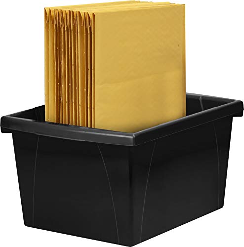 Image of Storex 4 Gallon Storage Bin - Plastic Classroom Organizer for Books and Supplies, Black, 6-Pack (61466C06C)