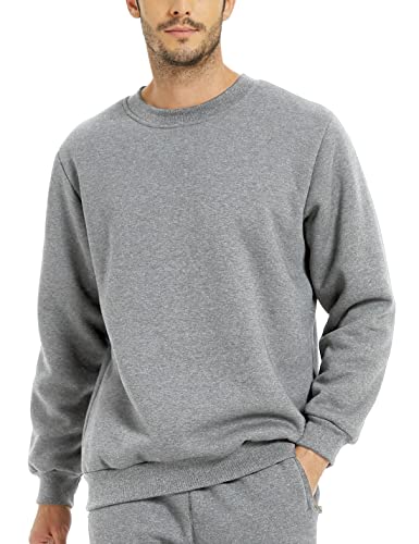 Yeokou Mens Fashion Warm Fleece Crewneck Sweatshirt Thick Sherpa Lined Pullover Tops(Lightgrey-L) #TOP30