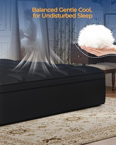 Image of Queen Mattress Topper, Extra Thick Mattress Pad Cover for Deep Sleep,3D+7D Snow Down Alternative Fill Overfilled Plush Pillow Top Mattress with 8-23 Inch Deep Pocket-Black