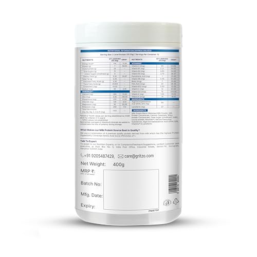 Gritzo SuperMilk Growth+ (Formerly Height+) (2-6y Boy & Girl), 7g Protein Powder (Double Chocolate, 400g) | Zero Refined Sugar, 20 Vitamins & Minerals