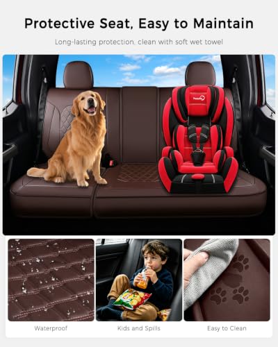 Image of Huidasource F150 Coffee Rear Seat Covers, Leather Rear Bench Car Seat Cushion Cover Fit for 2015-2026 Ford F150 SuperCrew & 2017-2026 F250 F350 F450 Super Duty Crew Cab Pickup Truck