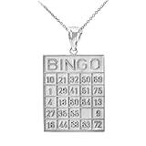 Solid 925 Sterling Silver Bingo Card Square Tile Pendant Necklace, 16'