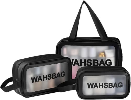 Image of Makeup Pouch Bag PVC Travel Toiletries Organizer Cosmetic Bags Wash Bag Pouch for Travel Kit Toiletry Bag Portable Organizer Case Carry Pouch for Women Bathroom Set of 3