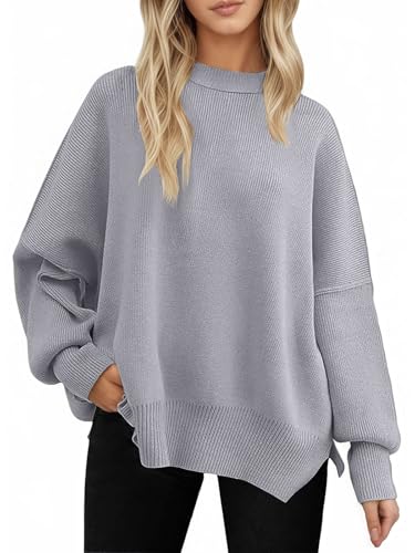 Yutdeng Jersey Punto Mujer Cuello Redondo Jersey Mujer Invierno Casual Suéter de Punto Moda Sueter Manga Larga Cálido Suéteres Suelto Pullover Otoño Jerséis Elegante Sweater Tops con Manga Murciélago