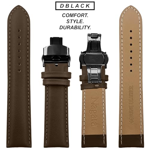 Image of DBLACK ''NAGATA3'' Leather Watch Strap with Butterfly Lock, Minimalist Design Watch Belt / / For 18mm, 20mm, 22mm, or 24mm Watch Band (Choose Your Size & Color)