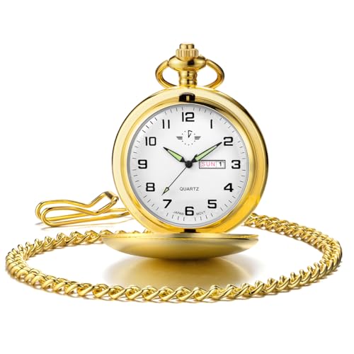 Image of BOSHIYA Smooth Quartz Pocket Watches for Men Classic Arabic Digital Luminous Dial & Day Date Pocket Watch with Chain Christmas Graduation Birthday Gifts