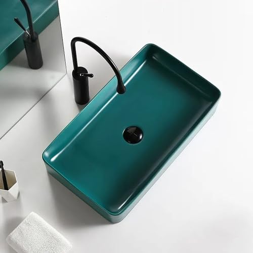 Image of InArt Ceramic Green Matt Table Top Wash Basin, 60 x 34 x 11 CM, Modern Counter Basin for Living Room or Bathroom