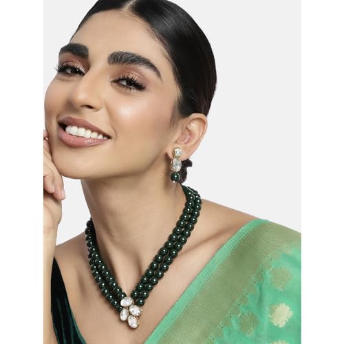 Image of Peora Crystal Faux Pearl Kundan Necklace & Jewelry Set Gift for Women