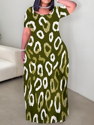 Image of SUZONANA Plus Size Dresses for Women Summer Casual Maxi Dress Short Sleeve Loose Vacation Dress